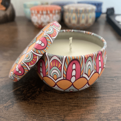 Vela Aromática Mandala de Canela - Laranja Rosa e Verde